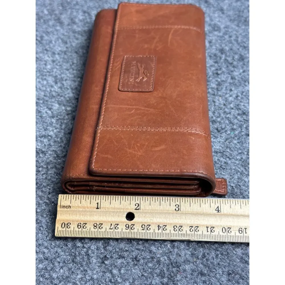 Mancini RFID Casablanca leather trifold wallet cognac brown horse logo clutch